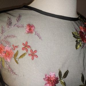 Sheer black flower embroidered top